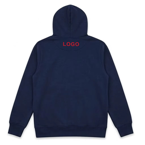 Sweat-shirt à capuche pour homme, bleu marine, fermeture éclair intégrale, coupe classique, en molleton de coton uni, avec logo rouge imprimé - Product Image 3