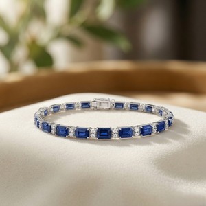 Bracelet tennis bleu émeraude en argent sterling 925, cadeau classique pour mariage et anniversaire pour femme, avec moissanite - Product Image 4