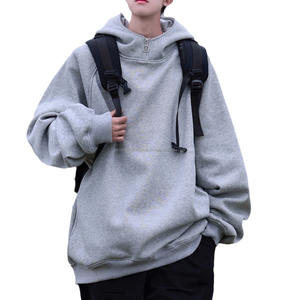 Venta directa de fábrica de alta calidad Drop Shoulder Strings Heavy Oversized Men Hoodie Zipper Color sólido Hoodies Men Hip Hop - Product Image 1