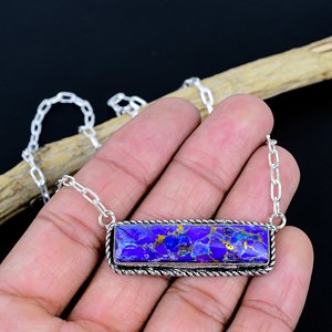 Collier barre en argent plaqué 925 avec pierre précieuse turquoise cuivrée naturelle, fait main, design de créateur - Product Image 1