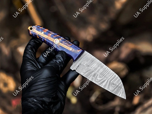 มีดล่าสัตว์แบบดรอปพอยต์ ใบมีดเหล็กดามัสกัส ODM/OEM ขนาด 8 นิ้ว คมกริบ ด้ามจับรูปทรงกรวยสน พร้อมปลอกหนังคุณภาพสูง - Product Image 2