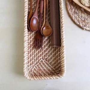 Organizador de cubiertos Vintage rústico, cesta de ratán, plato Rectangular, cestas de almacenamiento de cocina con decoración minimalista para restaurante - Product Image 5