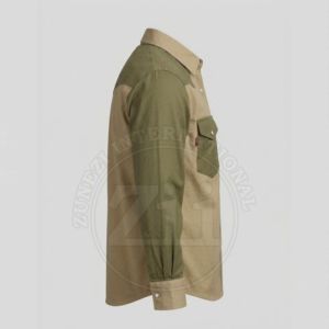 Two-Tone Work <b>Shirt</b> Olive Green And Beige Long Sleeve With Chest Pocket Safety Clothing FR <b>Shirts</b> <b>Flame</b> Resistant Light Weight - Product Image 3