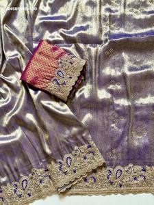 Sari en soie douce de qualité supérieure avec motif jacquard et bordure en broderie de paon Zarkan-Multi Cording - Fournisseur indien - Product Image 5