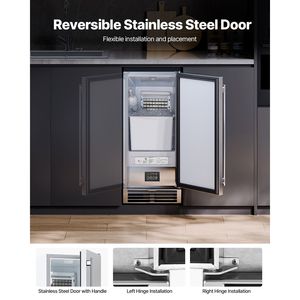 "50 Lbs/Day Stainless Steel Freestanding Undercounter <b>Ice</b> <b>Maker</b> Machine with Reversible Door and Cube <b>Ice</b> Shape" - Product Image 3