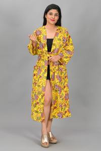 Kimono de Algodón Tejido para Mujer al por Mayor, 100% Algodón Indio, Cuello en V, Talla Única, Transpirable, Estampado Floral, Primavera Verano, Traje de Baño, Dama de Honor - Product Image 2