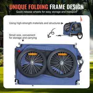 Rimorchio per Bicicletta per Cani Facilmente Pieghevole, Supporta 45 kg, Ruote a Sgancio Rapido, Trasportino Universale per Animali Domestici - Product Image 6