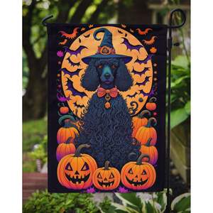Bandera de jardín de Halloween de Witchy para ilustraciones de Patio, pancarta de patio Multicolor decorativa de Caniche estándar negro para camas de flores de buzón - Product Image 3
