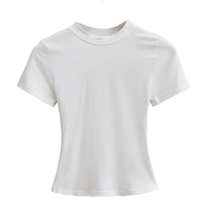 Camiseta de Verano al por Mayor de Alta Calidad OEM para Mujer, Manga Corta, Cuello en V, Ajustada, Lisa, Transpirable, de Algodón Orgánico - Product Image 3