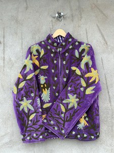 Purple <b>Velvet</b> Suzani Floral Embroidered Boho <b>Coat</b> Festival Statement Outerwear <b>Women's</b> Uzbek Style Jacket Bohemian Winter Blazer - Product Image 3