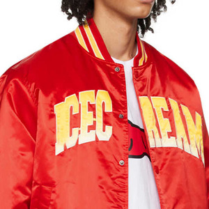 <b>Mens</b> Shiny Satin College Style Bomber <b>Jacket</b> <b>Lightweight</b> Casual Outerwear Ribbed Collar Winter Front Customizable Design High - Product Image 3