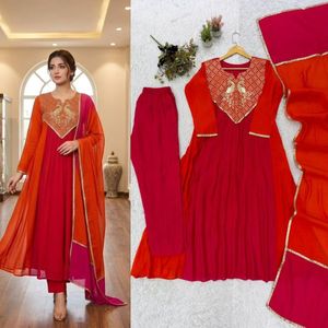 Mul Chanderi Embroidered Kurta <b>Pant</b> Set Cording <b>Sequin</b> Work Suit with Lace Dupatta Indian Ethnic Wear - Product Image 3
