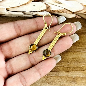 Pendientes Colgantes Boho con Piedras Preciosas, Estilo Tribal, de Latón, para Mujer, Chapados en Oro/Plata de 18K, con Ganchos de Barra, Delicados, Venta al por Mayor/OEM, Favoritos del Mercado - Product Image 6