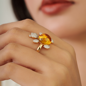 Unique Design Latest Handmade Women's Citrine & Diamond Teddy Bear <b>Cocktail</b> <b>Ring</b> Factory Custom Bulk Jewelry 18K Yellow <b>Gold</b> - Product Image 4