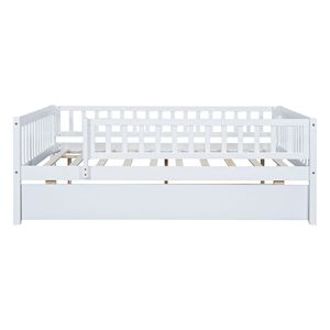 Letto a giorno in legno bianco a grandezza naturale per bambini con letto estraibile e sponde di sicurezza - Product Image 6