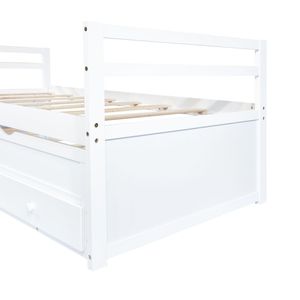 Lit double en bois de pin avec tête et pied de lit, trois tiroirs de rangement et lit gigogne, optimisé pour une meilleure visibilité et une meilleure indexation par les moteurs de recherche - Product Image 5