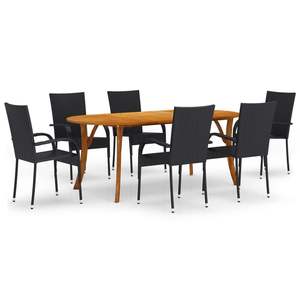 Conjunto de Comedor Apilable Grande, Muebles de Patio de Madera de Acacia Sólida Negra - Product Image 2