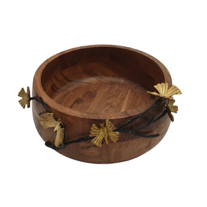 Exclusivo Tazón para Ensalada de Madera de Acacia con Asa de Lujo en Forma de Bolea Dorada, Tazón de Madera para Servir, Decoración para el Hogar y Hoteles, Buen Precio - Product Image 5