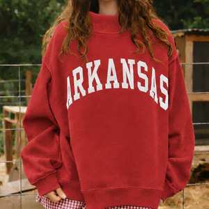 Sudadera de felpa bordada con cuello alto y forro polar para mujer, estilo oversize, cálida, de manga larga, informal y holgada para invierno - Product Image 3