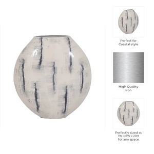 Vase de sol moderne en métal courbé, 33 pouces de diamètre, fait main, blanc avec rayures noires - Product Image 3