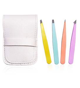 Pinzas de Alta Calidad, Pinzas Profesionales de Acero Inoxidable con Punta Inclinada y Puntiaguda, con Estuche de Cuero para Cejas - Product Image 1