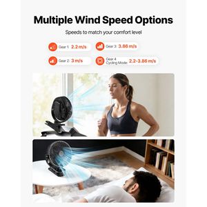 Ventilateur USB portable et rechargeable, 3 vitesses, mode de circulation avec flux d'air puissant, pince robuste, conception à clipser longue durée - Product Image 4