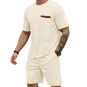 <b>Round</b> Collar Blank Tracksuit Men Outfit Custom Track Suit Men Blank Short Set Breathable Two Piece With Custom logo - Product Image 1