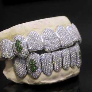 Grillz dentaire personnalisé glacé, Moissanite VVS taille brillant, micro-incrustation, Argent 925 plaqué rhodium, style Hip Hop, bijoux corporels unisexe - Product Image 5