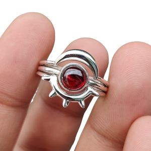 925 Sterling <b>Silver</b> Natural <b>Garnet</b> Sun Moon Celestial Gemstone <b>Ring</b> Wholesale Jewelry - Product Image 2