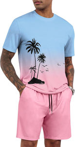 <b>Mens</b> Summer Two Piece Set Palm Tree Graphic T <b>Shirt</b> and <b>Pink</b> Shorts Tropical Ombre Design Casual Beachwear Outfit - Product Image 4