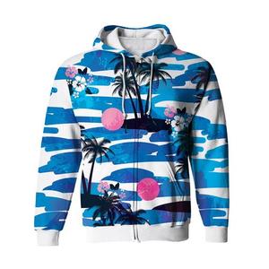 Men's Tropical Leaf Print Zip-Up Hoodie Sublimation Polyester <b>Knitted</b> Summer Streetwear Sweatshirt - Product Image 6