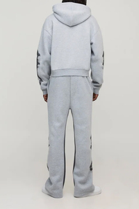 Survêtements à capuche zippés avec entrejambe évasé, ensemble de jogging coupe-vent, design uni délavé à l'acide, vêtements de sport - Product Image 2