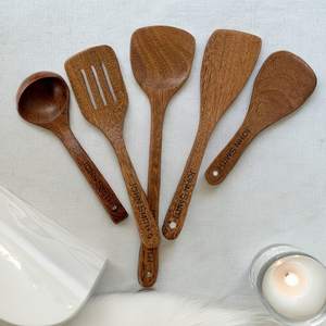 Ensemble de spatules en bois de wengé personnalisées pour la cuisine, ustensiles gravés sur mesure - Product Image 5
