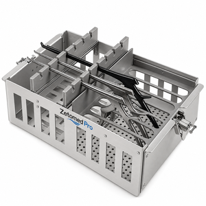 Plateau d'instruments en acier inoxydable perforé pour curette de fusion spinale avec couvercle et poignée - Product Image 2