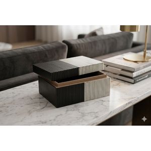 Luxury Dual Tone Resin Decorative Storage <b>Box</b> with Striped Design – Modern Tabletop Organizer - Product Image 5