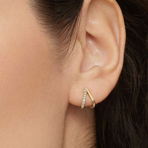 Open V-Shaped Diamond Contour <b>Hinged</b> Hoop <b>Earrings</b> - Product Image 2
