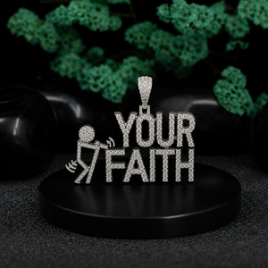 Collier Pendentif Votre Foi en Argent 925, Diamants Sertis, Bijoux Religieux Chrétiens, Style Hip Hop Unisexe - Product Image 1