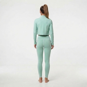 <b>Women</b> Gym Fitness 3 Piece Bra <b>Leggings</b> & Jacket Set Crop Gym Trainer Jacket High Waist <b>Compression</b> <b>Leggings</b> Racerback Bra Set - Product Image 4