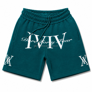 Shorts de survêtement streetwear premium en molleton bouclette de coton épais, décontractés, couleur unie, brodés pour homme - Product Image 1