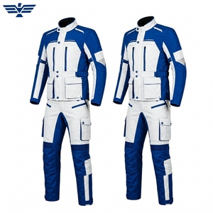 Unisex Blue White Printed Plus Size Motorcycle <b>Racing</b> Suit Full Sleeve Color Blocked <b>Jacket</b> Pants Set Windproof All Seasons - Product Image 3