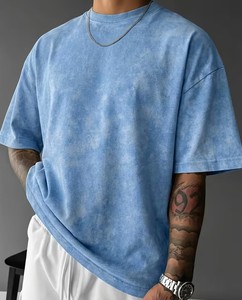 T-shirt vintage délavé à manches courtes pour homme - Coupe ample oversize, noir vieilli, col rond rétro, 240 grammes, idéal pour l'été - Product Image 1