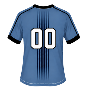 Ensemble de rugby bleu acier et noir, maillot à manches courtes et col rond avec short assorti, respirant, pour l'entraînement d'équipe et les performances sportives - Product Image 5