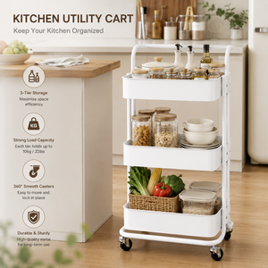 Carrito de almacenamiento rodante blanco de 3 niveles con ruedas para baño, oficina, cocina, sala de estar, diseño minimalista, fácil limpieza - Product Image 4