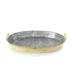 Plateau de service rustique argenté avec poignées à bord doré, rangement de cuisine extérieure, décoration, finition galvanisée durable, écologique, design Art Déco - Product Image 2