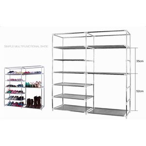 Portatile grigiastro casa con doppia fila armadio Organizer Cabinet con ripiano di stoccaggio - Product Image 4