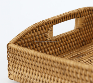 Customized Sizes Hand-Woven Wicker Rattan Decorative Serving <b>Tray</b> <b>Handles</b> High Quality Lacquer Finish Modern Tableware Beverage - Product Image 2