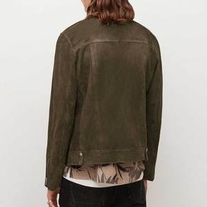 Men's Olive <b>Suede</b> Moto <b>Jacket</b> With Zipper Closure Turn-down Collar Regular Fit Autumn Style <b>Suede</b> Leather <b>Jacket</b> - Product Image 3