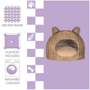 Artex HaiNam Woven Rattan Cat <b>Bed</b> Cave Round Solid Color <b>Comfortable</b> Indoor All Seasons Removable Washable Pet <b>Bed</b> for Cats - Product Image 5
