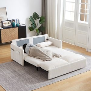 64.5 Inch Soft Corduroy Convertible <b>Sleeper</b> <b>Sofa</b> Bed 3 in 1 Adjustable Pullout with 2 Side Pockets and Pillows - Product Image 3