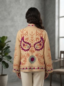 Handcrafted Ivory Velvet Suzani Jacket <b>Women</b> Colorful Floral Embroidery Ethnic Bohemian B2B Wholesale Designer <b>Coat</b> - Product Image 2